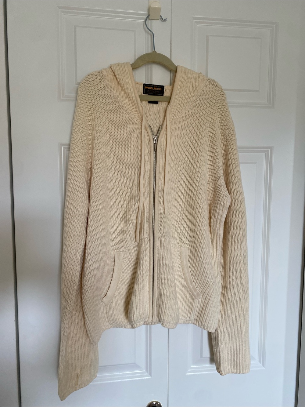 Woolrich Butter Yellow Zip-Up Hooded Knit Cardigan